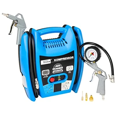 Abbildung von Güde Kompressor Airpower 180/08 (ölfrei &amp; wartungsarm, Riemenantrieb, 8 bar, 1100 W, eff. Liefermenge 140 l/min, 2,5 m Druckluftschlauch mit Schnellkupplung, inkl. Zubehör)