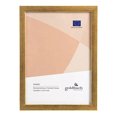 Abbildung von goldbuch Bilderrahmen Skandi 13x18 cm, Einzelrahmen aus Echt Holz, Portraitrahmen zum Stellen, Holzrahmen mit Wandhalterung, Foto Rahmen, Frame Gold, 90 0393