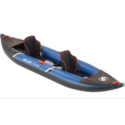 Abbildung von Sevylor Charleston Kayak, aufblasbares Kayak für 2 Personen, High Pressure Drop Stitch Boden, Robustes Kanu aus verstärktem PVC, inklusive Dry Pack, Manometer &amp; Abnehmbarer Finne, belastbar bis 196kg