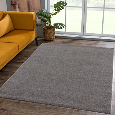 Abbildung von SANAT Kurzflor Teppich Wohnzimmer Uni Modern Teppiche fürs Schlafzimmer, Arbeitszimmer, Büro, Flur, Kinderzimmer und Küche Grau, 80 x 200 cm