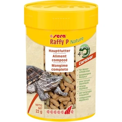 Abbildung von sera Raffy P Nature 100 ml Wasserschildkröten Futter Ausgewogene Nahrung für Schildkröten Enthält tierische und pflanzliche Inhaltsstoffe Fischfutter Made in Germany