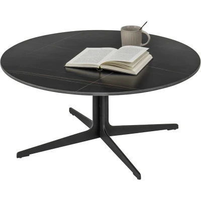 Abbildung von LENA Couchtisch rund, Schwarz Moderner Wohnzimmertisch mit Keramikplatte und Metallgestell 80 x 35 cm (B/H/T)
