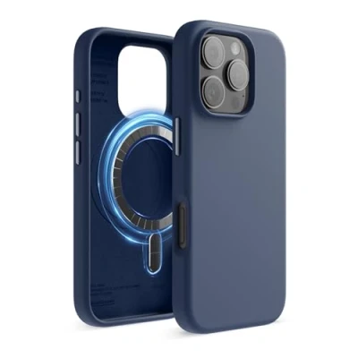 Abbildung von elago Magnetisch Silikon Hülle Kompatibel mit iPhone 16 Pro 6,3 Zoll, Allen MagSafe Zubehör Eingebaute Magnete, Soft Grip Silikon, Stoßfest (Dunkelblau)