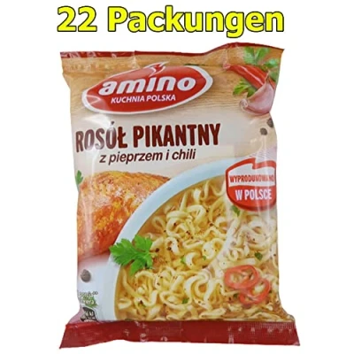 Abbildung von Amino Polnische Instant Nudelsuppe mit Hühnerfleischgeschmack Chili 22er Pack (22 x 58g)