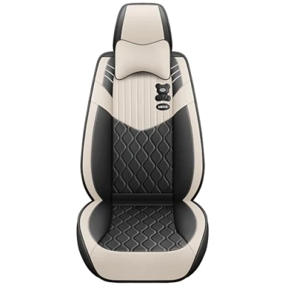 Abbildung von Eunncu Autositzbezüge komplettes Set Universal in Stylish Design Schonbezüge für Vordersitze und Rückbank Auto Sitzbezüge Airbag Kompatibel Premium Wasserdicht Sitzbezug, Schwarzbeige Standard