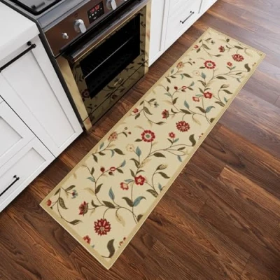 Abbildung von Ottomanson Ottohome Kollektion Teppichläufer mit Gummirückseite und modernem Blätter Design, 57 cm x 210 cm, Beige
