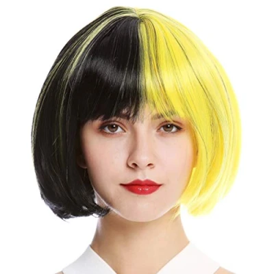 Abbildung von WIG ME UP GFW2289 1+T2104 Perücke Damen Qualitätsperücke Bob Longbob voluminös glatt zweifarbig halbiert schwarz gelb