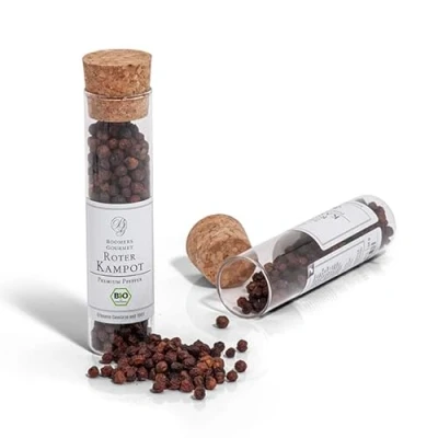 Abbildung von Boomers Gourmet BIO Kampot Pfeffer Rot ganz I Roter aus Kambodscha (Roter Pfeffer, Pfeffer) Glas 34g
