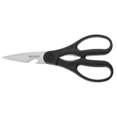 Abbildung von Westcott E 30100 00 Allzweck Schere, Küchenschere, Haushaltsschere mit Microverzahnung und Flaschenöffner, 21 cm, schwarz
