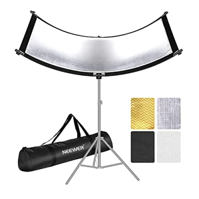 Abbildung von Neewer Reflektor, U Typ, für Studio und Fotografie, mit Tragetasche, gebogener Arclight 167 x 61 cm, Schwarz/Weiß/Gold/Silber (Lichtständer Nicht im Lieferumfang enthalten)