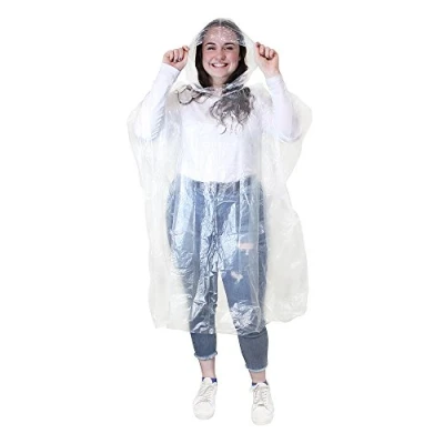 Abbildung von eBuyGB Regenponchos mit Kapuze, wasserdicht, für Erwachsene, 4 Stück XL durchsichtig
