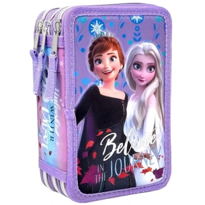 Abbildung von Clondo Dreifach Gefüllt Federmäppchen Für Kinder, Die Eiskönigin Frozen Fan, Mädchen, 44 Schulutensilien, 3 Reißverschlüsse, Buntstifte, Filzstifte, ELSA