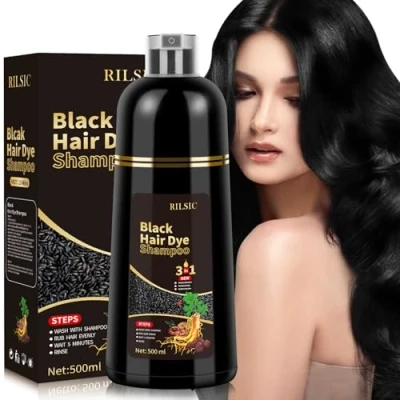 Abbildung von Hair Dye Shampoo, Haarfärbeshampoo für graues Haar Sofort Haarfarben haarfarbe Shampoo Color farbshampoo Männer und Frauen (500ML) (Schwarz)