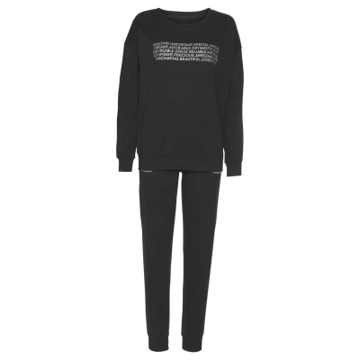 Abbildung von Lascana VD Slogan SET Nachtwäsche Set, Damen, Größe: 32/34, Black