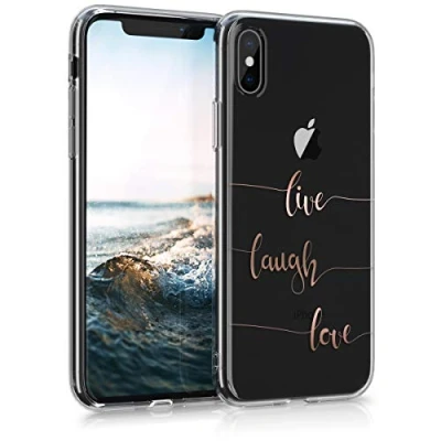 Abbildung von kwmobile Hülle kompatibel mit Apple iPhone X Handyhülle Silikon Case Live Laugh Love Rosegold Transparent