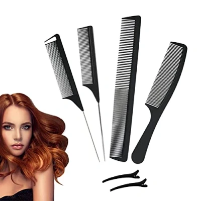 Abbildung von Schwanzkämme Set, Styling Kamm, 4 Stück Rattenschwanz Antistatisch Hitzebeständig Barber Friseurkamm, Stahl Pintail Comb Cutting Fine Tooth Teasing Haarkamm, für Frauen Männer (Schwarz)