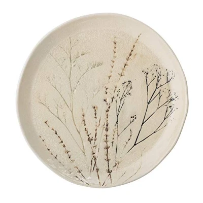Abbildung von Bloomingville Servierteller Bea, 27,5 cm, Steingut, Teller, Servierteller, Speiseteller, Blumenmotiv, Cracle Glaze, natur