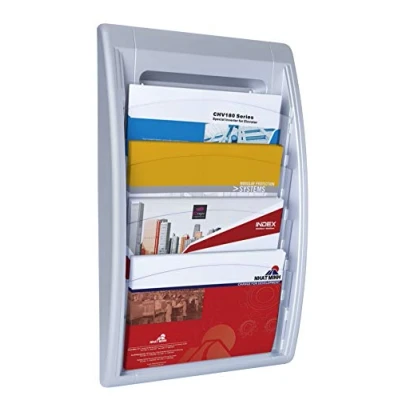 Abbildung von PAPERFLOW Kompakt Wandprospekthalter DIN A4 quer 4 Fach silber