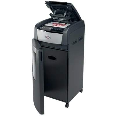 Abbildung von Rexel Optimum AutoFeed+ 600M Automatischer Aktenvernichter, 600 Blatt automatisch, Sicherheitsstufe P5, Mikroschnitt, für große Büros, 110 Liter Abfallbehälter, mit Lenkrollen, 2020600MEU