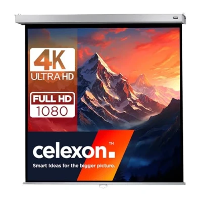 Abbildung von 100&quot; Zoll Rollo Leinwand celexon Professional Plus 1:1 180x180 cm weiß 4K Full HD 3D ausziehbare Projektions für Büro Präsentationen &amp; Ihren Heimkino Beamer Decken Wand Montage