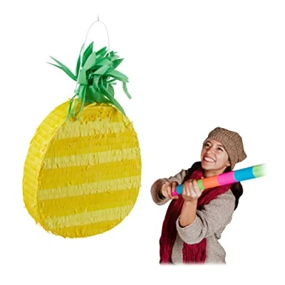 Abbildung von Relaxdays Pinata Ananas, Schlagpinata zum Befüllen, Aufhängen, Beachparty, JGA, Sommer, Partypinata Frucht, gelb