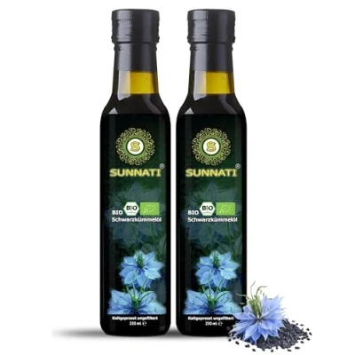 Abbildung von Sunnati® BIO Schwarzkümmelöl Ungefiltert kaltgepresst 100% rein 500ml (2x250ml)