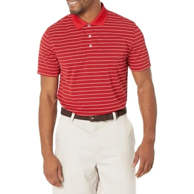 Abbildung von Amazon Essentials Herren Golf Poloshirt, Schnell Trocknend, Schmale Passform, Rot Weiß Streifen, XS