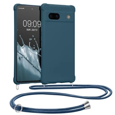 Abbildung von kwmobile Necklace Case kompatibel mit Google Pixel 7a Hülle Cover Kordel zum Umhängen Silikon Schutzhülle Dunkelblau