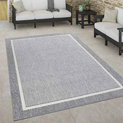 Abbildung von Paco Home Outdoor Teppich wetterfest Skandinavisch für Terrasse, Balkon &amp; Garten pflegeleicht robust Modernes Design Indoor geeignet, Grösse:200x290 cm, Farbe:Anthrazit 2