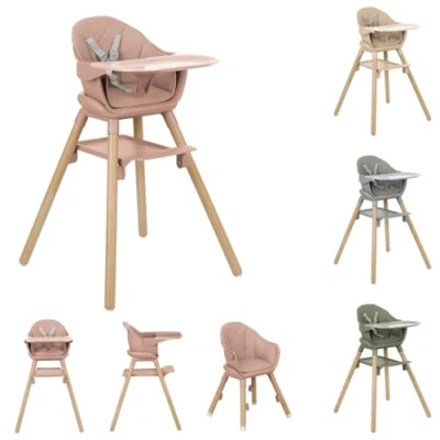 Abbildung von Kikkaboo Kinderhochstuhl Woody 3 in 1 Holzbeine Kinderstuhl Fußstütze Tablett, Farben:pink