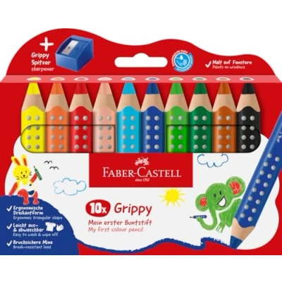 Abbildung von FABER CASTELL 110636 Buntstifte Set Grippy, 10 Malstifte mit Spitzer für Kleinkinder ab 2 Jahren, 3in1 Stifte