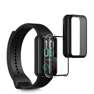 Abbildung von kwmobile 2X Cover kompatibel mit Huami Amazfit Band 7 Hülle Fullbody Fitnesstracker Case Set aus Glas Schwarz Transparent