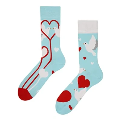 Abbildung von Dedoles Socken Unisex Damen Herren &amp; Kinder Baumwolle viele lustige Designs 1 Paar Geschenk links rechts verschieden, Farbe Blau, Motiv Weiße Tauben, Gr. 43 46
