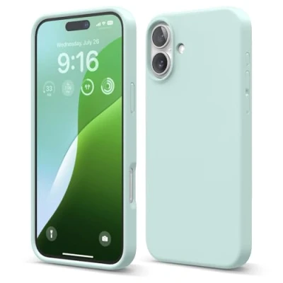 Abbildung von elago Premium Liquid Silikon Hülle Kompatibel mit iPhone 16 Plus Hülle, Ganzkörper Handyhülle, Stoßfest, Schlanke Kratzfester weicher Mikrofaser Innenfutter, 6.7 Zoll (Mintgrün)