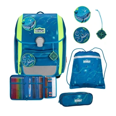 Abbildung von Scout Genius Set 4TEILIG Schulranzen für Kinder, Größe: One Size, Deep sea