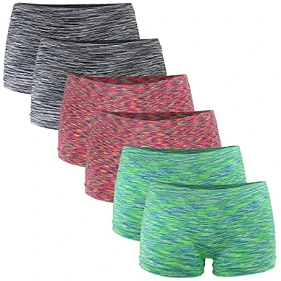 Abbildung von Fabio Farini Damen Panties 6er Pack Hipsters Boxershorts nahtlos, Seamless aus weichem Microfaser Gewebe 2X Neon Rot/2x Grün/2x Schwarz XS (34)