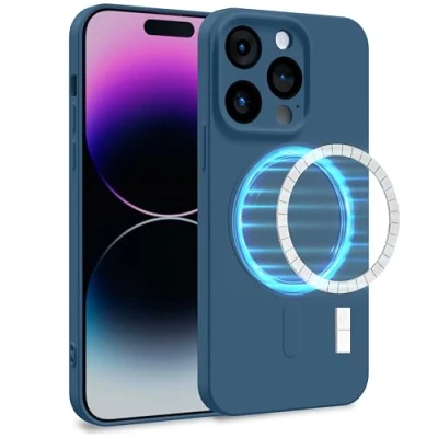 Abbildung von MyGadget Hülle für Apple iPhone 14 Pro [ kompatibel mit MagSafe ] Zweilagige Handyhülle Kameraschutz Cover Innenfutter &amp; Silikon außen Dunkel Blau