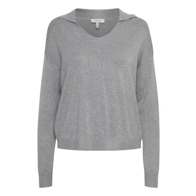 Abbildung von b.young Bypimba Collar Strickpullover, Damen, Größe: Small, Light grey melange
