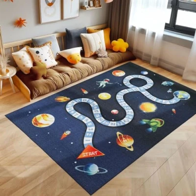 Abbildung von Teppich Weltraum Design, SIMPEX24, Läufer, Höhe: 7 mm, Kinderzimmer MarineWeltraum Design Rutschfest Waschbar