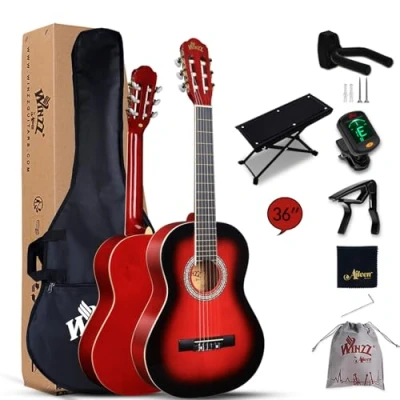 Abbildung von Winzz Konzertgitarre 3/4, Klassische Gitarre Anfänger Set für Kinder Teenager Studenten mit Nylon Saite Rot Glänzend (36 Zoll)
