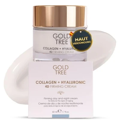 Abbildung von GOLD TREE Feuchtigkeitscreme Gesicht 50ml für Frauen mit Kollagen und Hyaluronsäure. Premium Gesichtscreme Frauen. Tages Nachtcreme. Feuchtigkeitsspendend. Anti Aging
