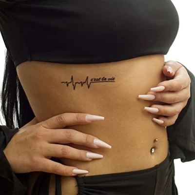 Abbildung von 1 x C&#039;est La Vie Tattoo Schriftzug mit Pulsschlag Temporary Body HC89 (1)
