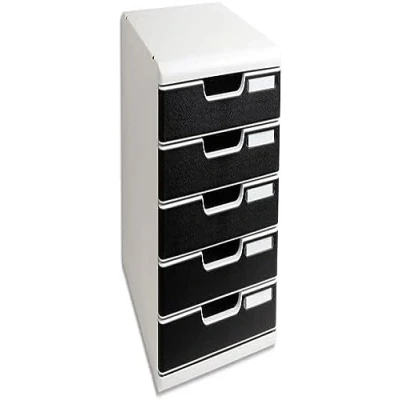 Abbildung von Exacompta 301014D Ablagebox Modulo mit 5 Schubladen für DIN A4+ Dokumente. Belastbare Schubladenbox hoher Kapazität mehr Platz auf dem Schreibtisch grau/schwarz