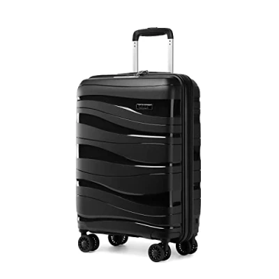 Abbildung von KONO Koffer Trolley 55cm Reisekoffer Leicht Hartschalenkoffer mit TSA Schloss Zwillingsrollen Rollkoffer 4 Rollen (Schwarz)