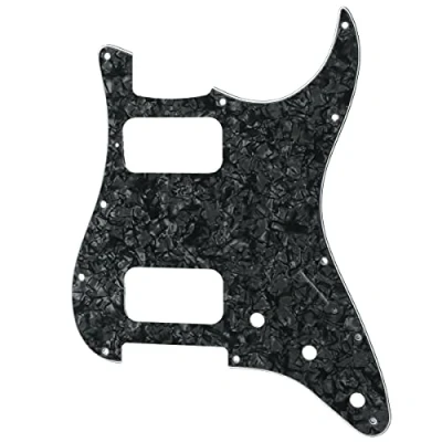 Abbildung von Musiclily Pro 11 Löcher Round Corner HH Strat Pickguard 2 Humbuckers Schlagbrett für American/Mexican Fender Standard Stratocaster E Gitarre, 4 lagig Black Pearl