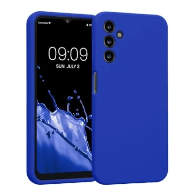 Abbildung von kwmobile Handyhülle kompatibel mit Samsung Galaxy A14 5G Hülle gummierte Handy Case aus Silikon in Baltik Blau