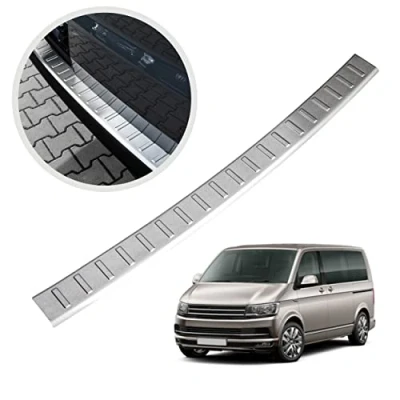 Abbildung von CHROMEMASTER Ladekantenschutz Stoßstangenschutz Kompatibel mit Volkswagen VW T5 2003 2015; Gebürsteter Edelstahl, Silber Matt; Unsere Lackschutzleiste Sichert den Heckstoßfänger vor Kratzern
