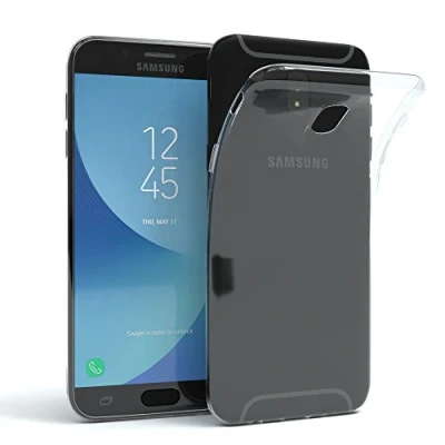 Abbildung von EAZY CASE Hülle kompatibel mit Samsung Galaxy J3 (2017) Schutzhülle Silikon, Ultra dünn, Slimcover, Handyhülle, Silikonhülle, Backcover, Durchsichtig, Klar Transparent