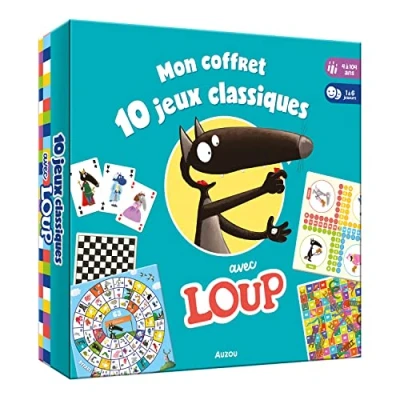 Abbildung von MON COFFRET 10 jeux CLASSIQUES Avec LOUP: de 1 à 6 joueurs ; Un sac en tissu plateaux 2 dés bois Des pions jeu 54 cartes