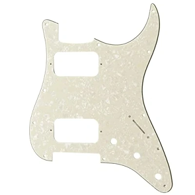 Abbildung von Musiclily Pro 11 Löcher Round Corner HH Strat Pickguard 2 Humbuckers Schlagbrett für American/Mexican Fender Standard Stratocaster E Gitarre, 4 lagig Aged White Pearl